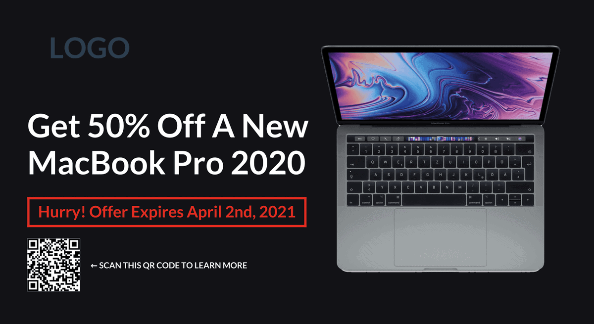 Direct Mail Marketing Example - The Offer Get 50% Off A New MacBook Pro 2020