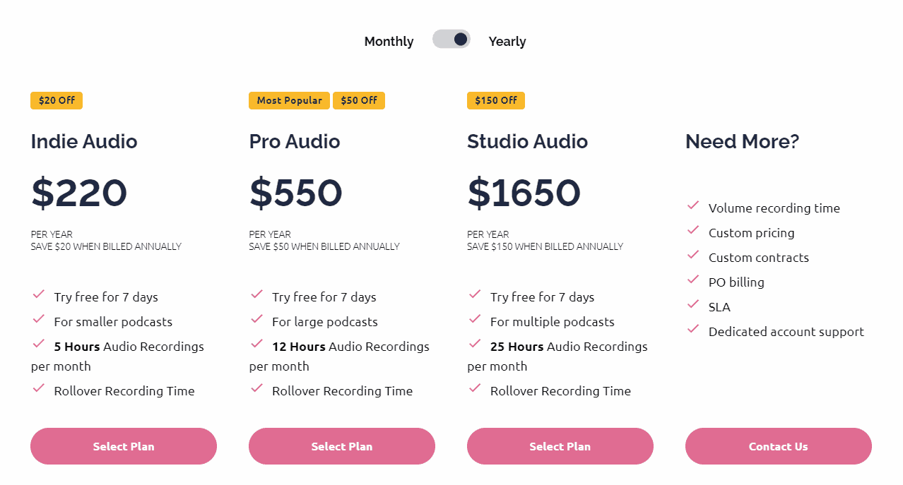 Zoom Alternatives for Podcasters - SquadCast Pricing